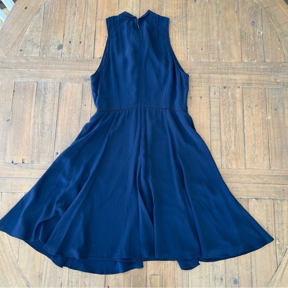 Rebecca Taylor Silk Twist Open Front Fit And Flare Dress Women’s 4 Navy Preppy - Picture 9 of 12